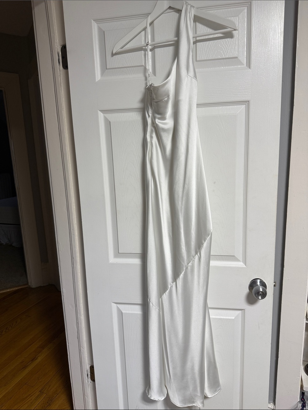 Altar'd State White Satin One-Shoulder Slip Dress